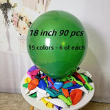 90-Pack 18" Balloons, 15 Colors Latex Balloons for Party Decorations