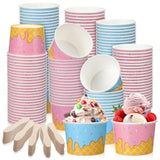100 Pack Ice Cream Bowls Disposable 11 Oz Paper Dessert Cups With Wooden Spoons Sundae Soup Containers For Summer Ice Cream Party Supplies Favors