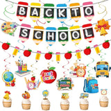 21Pcs Back to School Decor with Banners, Hanging Swirls and Cake Topper
