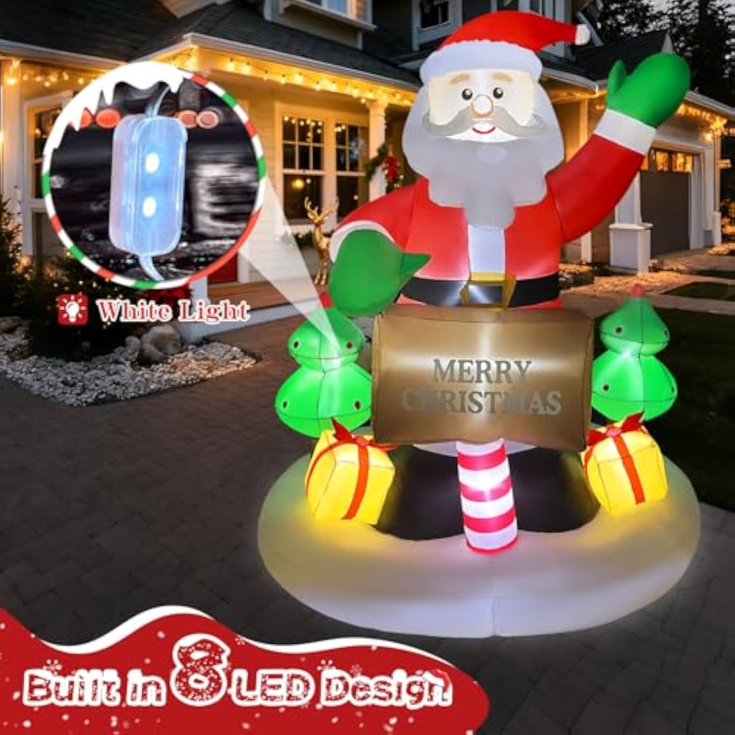 2025 Christmas Inflatable Santa 6Ft Holding Sign Santa Claus Christmas Inflatables Outdoor Decorations Xmas Santa Blow U