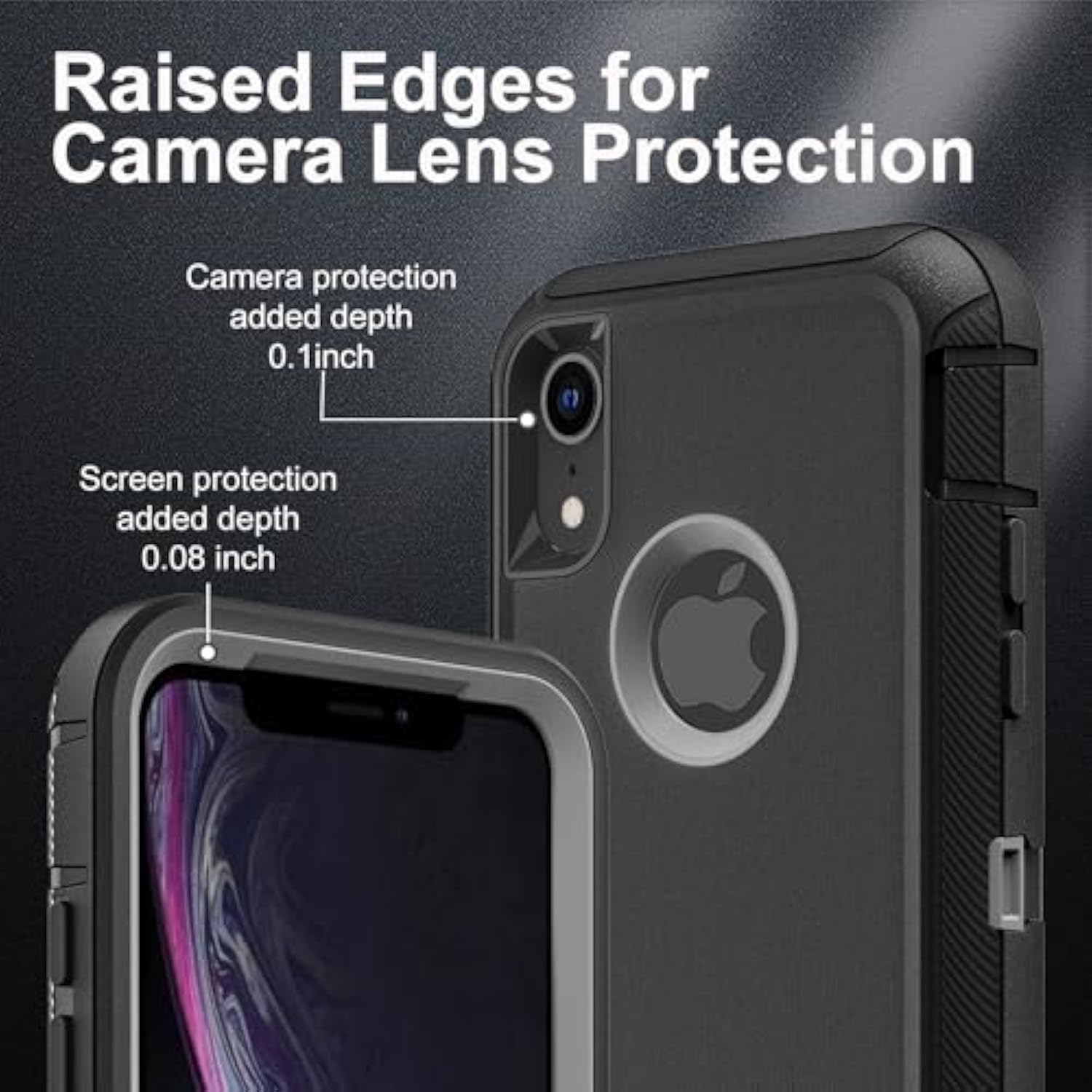 For Iphone Xr Case, Military Grade 3 In 1 Heavy Duty Shockproof/Drop Proof/Dust Proof Case With 2Pcs Tempered Glass Screen Protector (Black/Grey)