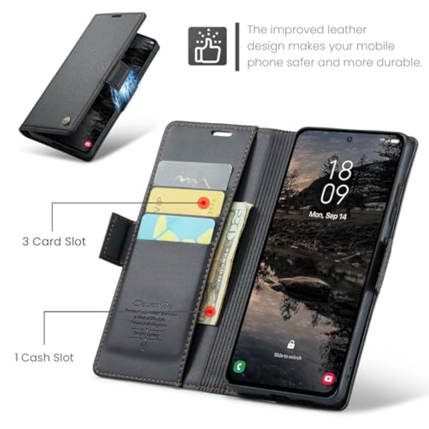 Wallet Case For Samsung Galaxy S25 Fe, Pu Leather Magnetic Flip Case With Rfid Blocking Card Holder Kickstand For Women Men, Shockproof Durable Protective Phone Cover For Galaxy S25 Fe (Black)