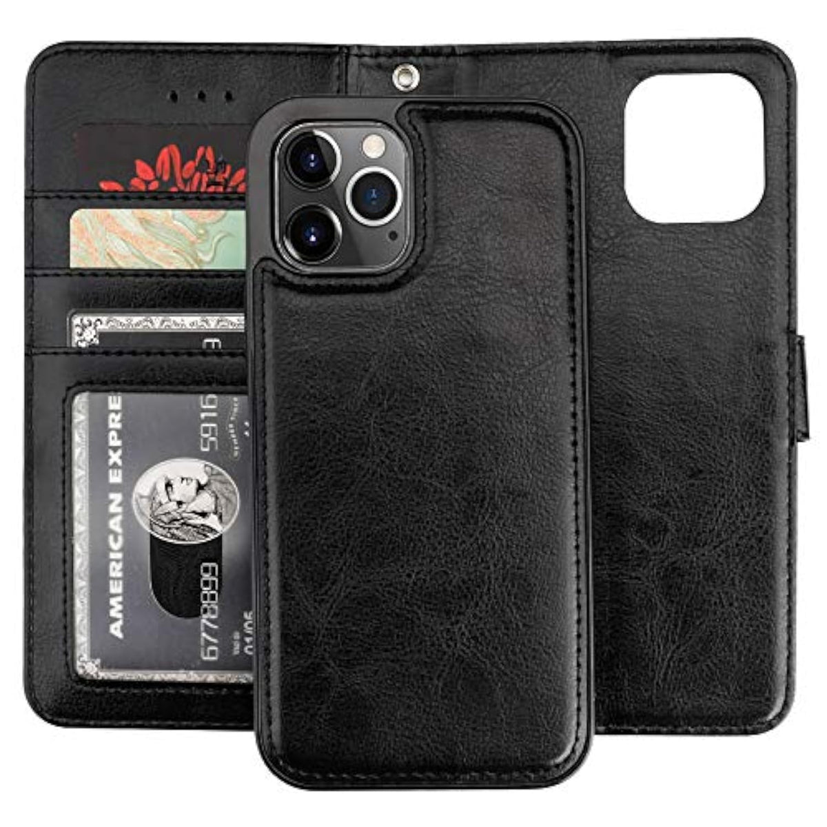 Compatible With Iphone 12 & Iphone 12 Pro Wallet Case With Card Holder Pu Leather Magnetic Detachable Kickstand Shockproof Wrist Strap Removable Flip Cover 6.1 Inch (Black)