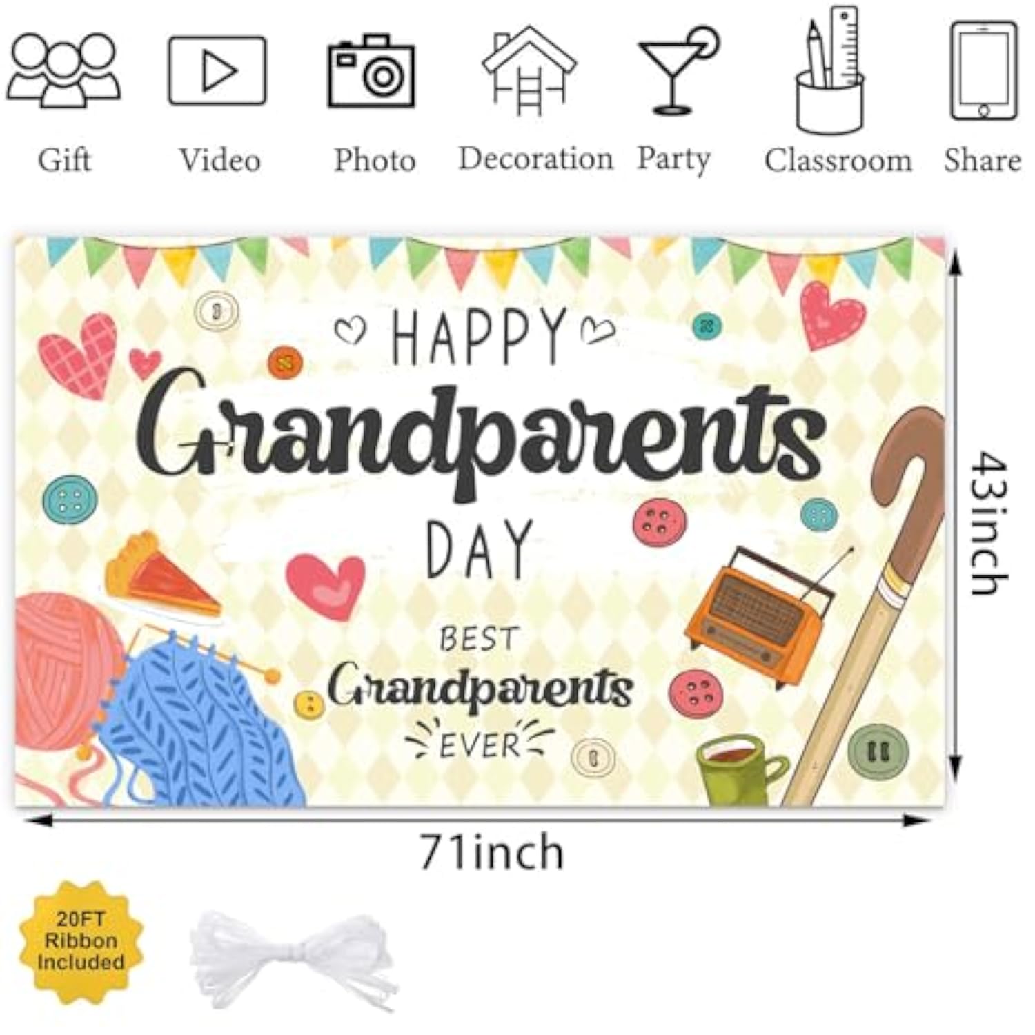 Grandparents Day Party Decorations, Best Grandparents Ever Banner Backdrop, Happy Grandparents Day Banner Party Supplies