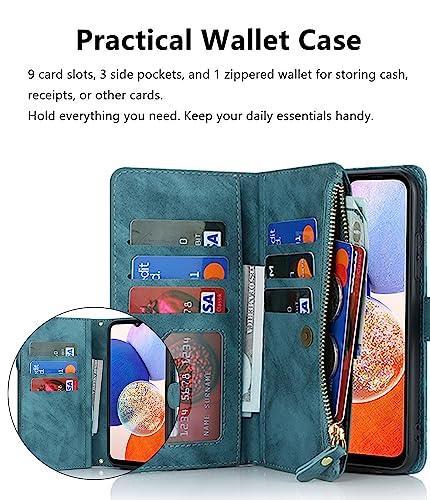 for  Galaxy A14 5G Wallet Case with Card Holder for Women, Crossbody Lanyard Strap Kickstand PU Leather Case with Zipper Pocket Credit Card