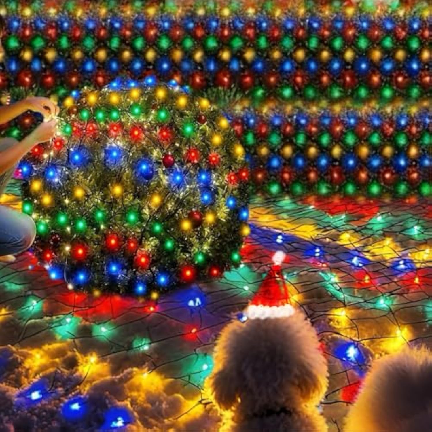Christmas Net Lights Outdoor 360 Led 12Ftx5Ft Multicolored Christmas Bush Mesh Lights Connectable Waterproof String Ligh