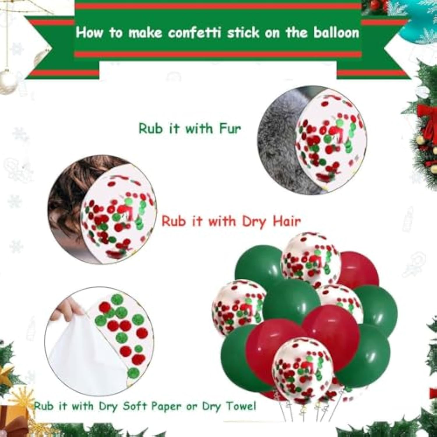 50pc Christmas Confetti Balloon Kit Red, Green & Gold 12-Inch Party Set