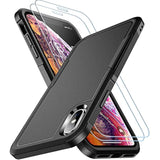 For Iphone Xs Max Case, [10 Ft Grade Drop Protection] [Non-Slip] [2 Pcs Tempered Glass Screen Protector] Shockproof Airbag Cushion Protective Case For Iphone Xs Max 6.5” (Black)