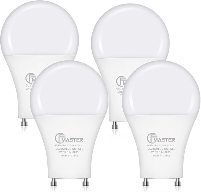 GU24 LED Light Bulbs 9W 100W Equivalent 5000K Daylight A19 Non-Dimmable 800 Lumens 4 Pack