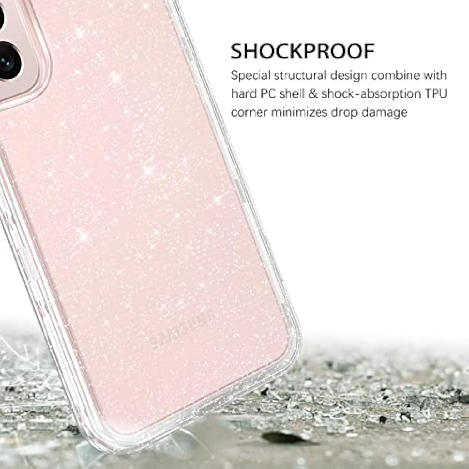 For Samsung Galaxy S22 6.1" 5G Case Glitter Full Body Protective 3 In 1 Heavy Duty Hybrid Hard Pc Rugged Shockproof Women Girls Transparent Bling Sparkle Cover Phone Case For Samsung S22, Clear