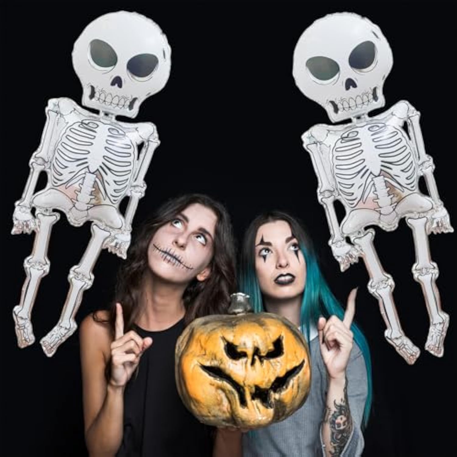 2Pcs 34x62" Scary Skeleton Foil Balloons - Life-Size Skull for Halloween & Haunted House