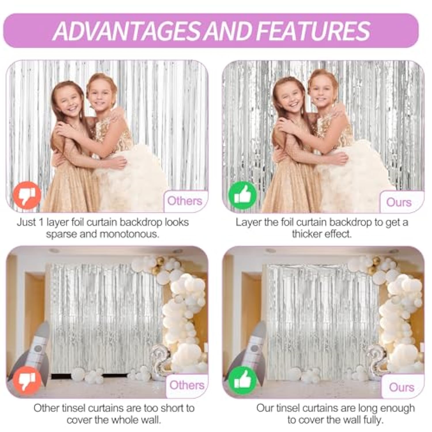 3 Pack 3.3 X 9.9 Ft Silver Foil Fringe Backdrop Curtain, Streamer Backdrop Curtains, Streamers Birthday Metallic Paper Party Decorations, Tinsel Curtain For Parties, Photo Booth Backdrops