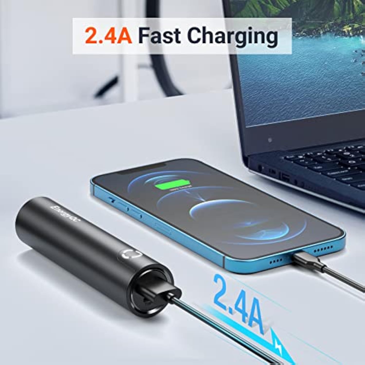 Fast Charging Portable Charger 5000Mah,External Battery Power Bank With 5V/2.4A Output And Usb-C Input(Recharge Only), Battery Pack Compatible With Iphone,Samsung Galaxy And More-Black