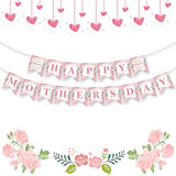 Happy Mothers Day Banner - Pink Mother's Day Decorations Banners, 2026 Best Mom Ever Sign Bunting Banner Garland for Mothers Days Home, Office, Fireplace, Wall Party Decor Supplies Favors Props