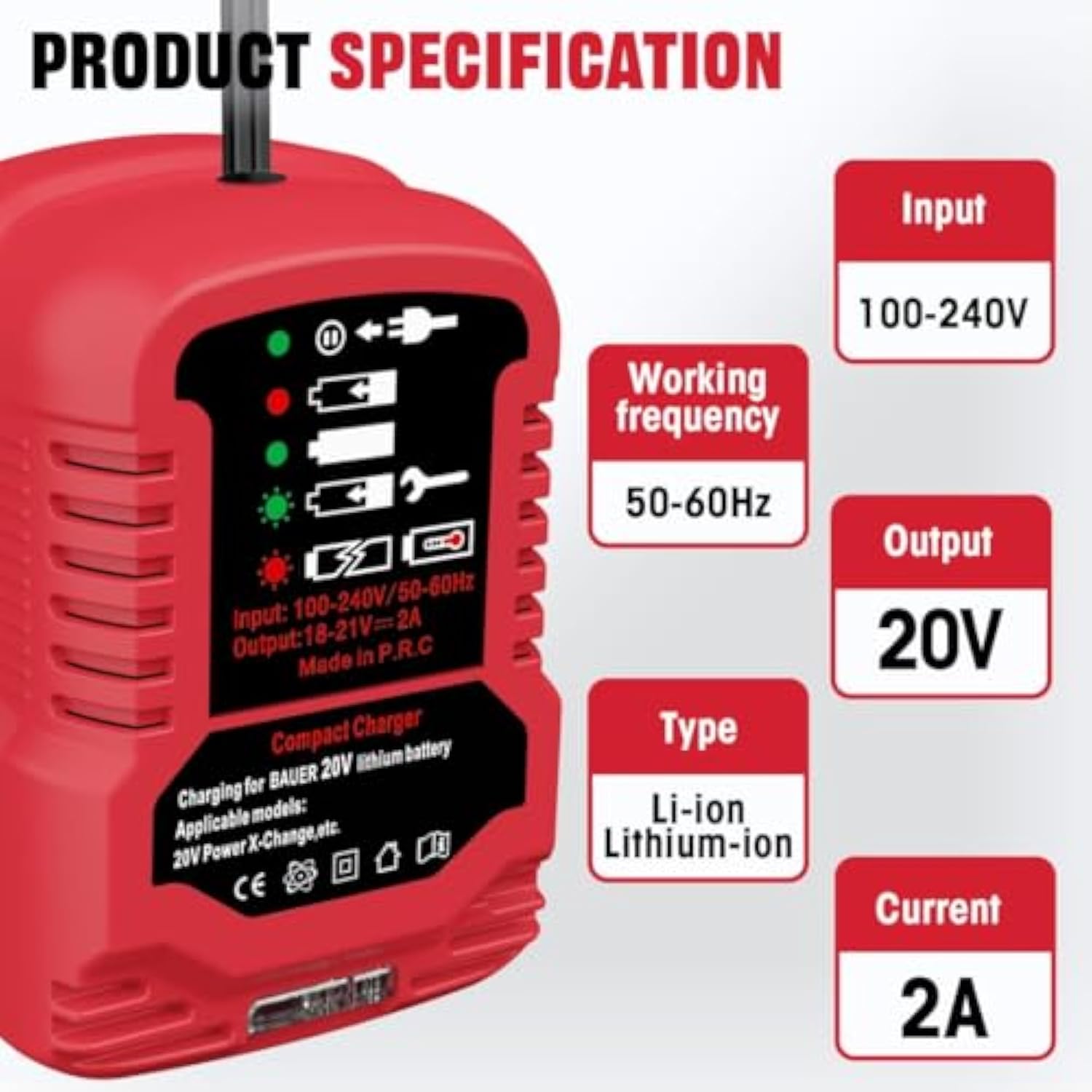 1701C-B Battery Charger Replacement For Bauer 20V, Rapid 2A 2/3 Size Fast Battery Charger For Bauer 20V Max Hyper Battery(No Battery)