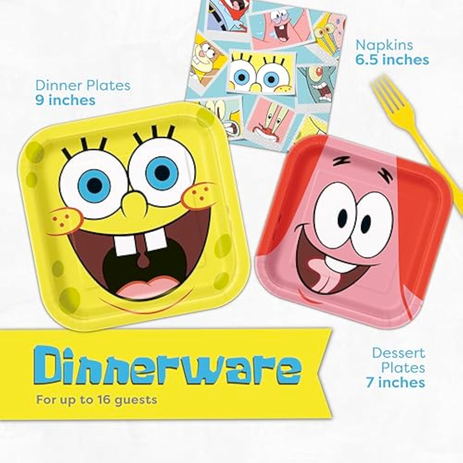 Unique Spongebob Birthday Decorations | Spongebob Party Decorations | Spongebob Party Supplies | Serves 16 Guests | With Banner, Spongebob Tablecloth, Dinner & Cake Plates, Napkins, Forks, Button