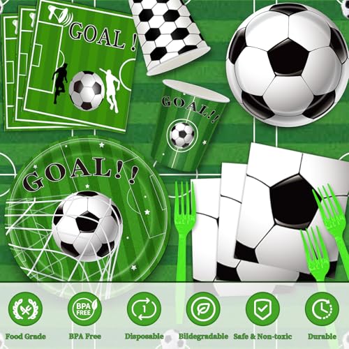 2026 World Soccer Party Decorations, 143Pcs Soccer Cup Birthday Party Supplies-Serves 24 with Plates and Napkins Tablecloth Birthday Banner for World Soccers Sports Theme Birthdays Decorations