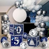 3Pcs 50Th Birthday Decorations Boxes For Men Blue Silver 50Th Happy Birthday Balloons Boxes Party Supplies 50 Year Old Birthday Theme Cardboard Box Decor.