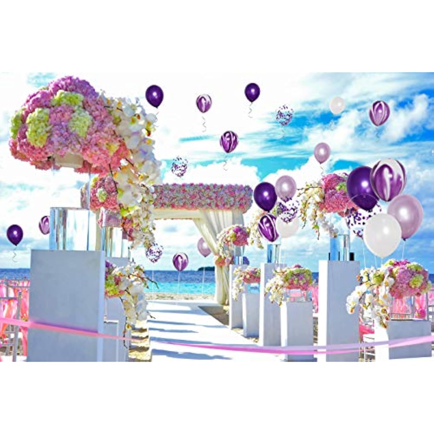 50 Pcs 12 Inches Purple And White Balloons, Purple Confetti Balloons,