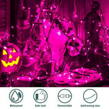 Purple Halloween Mini String Lights,2Pack 50Count Incandescent Christmas Lights Green Wire,13Ft Connectable Tree Lights