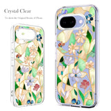 Case Compatible With Pixel 9A Case Clear With Design Soft Tpu Shock Absorption Slim Embossed Pattern Protective Back Cover (Stained Glass Flower)