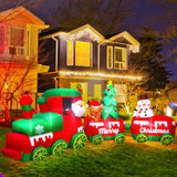10.7 Ft Christmas Inflatables Train With Santa Claus Reindeer Snowman Christmas Tress Built-In Led Lights Blow Up Christ