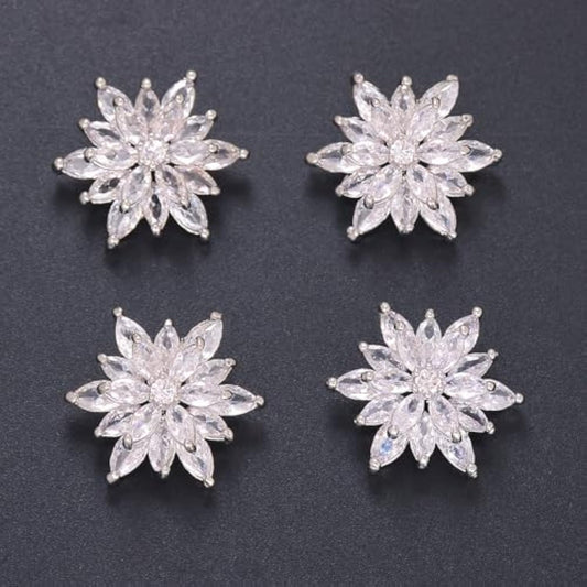 4 Pcs Zircon Sliver Rhinestone Buttons Crystal Embellishments Sew On C