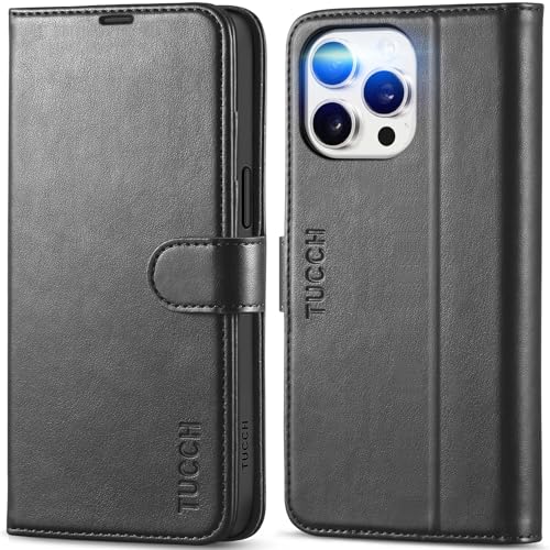 Case Wallet for iPhone 15 Pro Max, RFID Blocking 4 Card Holder Kickstand Shockproof TPU Inner Case, PU Leather Magnetic Flip Folio Cover, Black