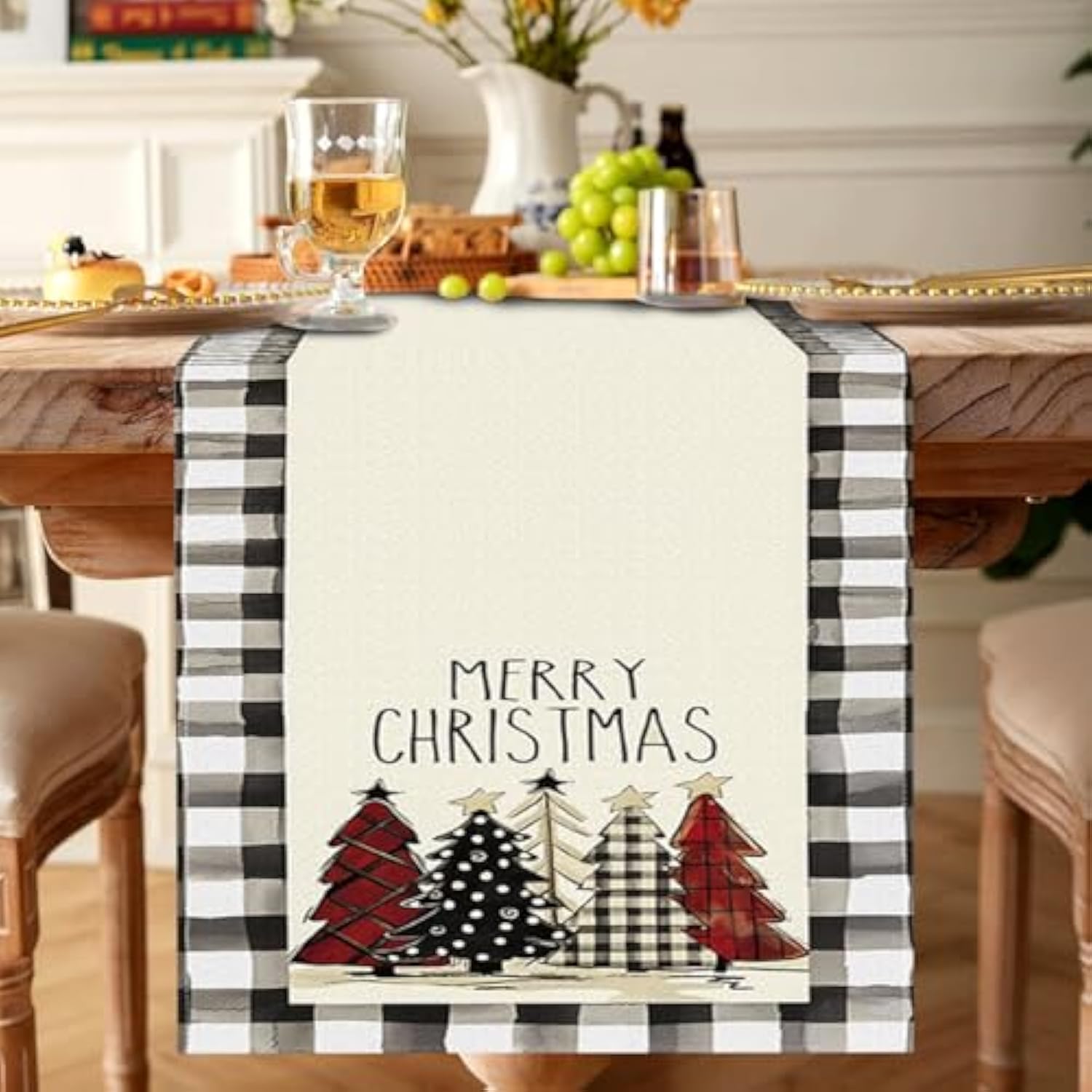 Christmas Table Runner,72 Inches Buffalo Plaid Red Pine Trees Merry Christmas Table Runner,Navidad Decoración Clearance,Winter Xmas Holiday Tables Decoration De Navidad For Indoor Home Decor