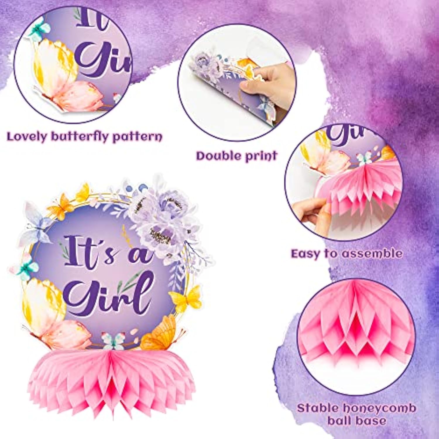 12Pcs Butterfly Baby Shower Party Honeycomb Table Centerpieces, It'S A