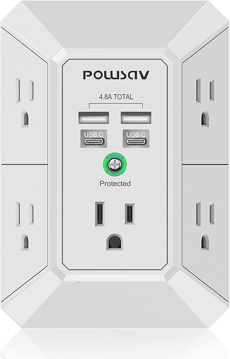 5 Outlet Surge Protector Power Strip with 4 USB Ports Multi Outlet Wall Charger for Home Office