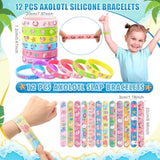 134 Pcs Axolotles Party Favors Bulk For Kids With Silicone Slap Bracelets Stickers Stampers Rings Badges Miniature Figures For Axolotl Themed Birthday Party Decorations Goodies Bags Stuffers