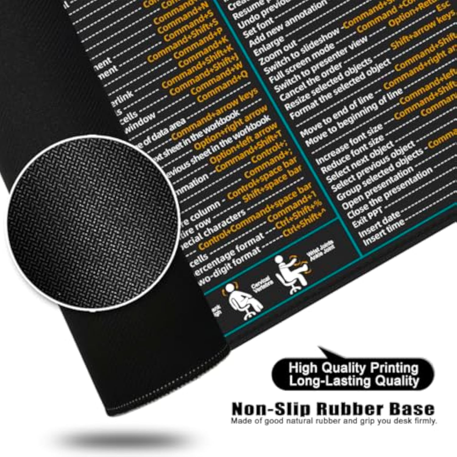 Mac Shortcut Key Gaming Mousepad Xl Desk Mat Cheat Sheet 31.5X11.8X0.12 Inch Large Black Mousepad For Desk (High Definition)