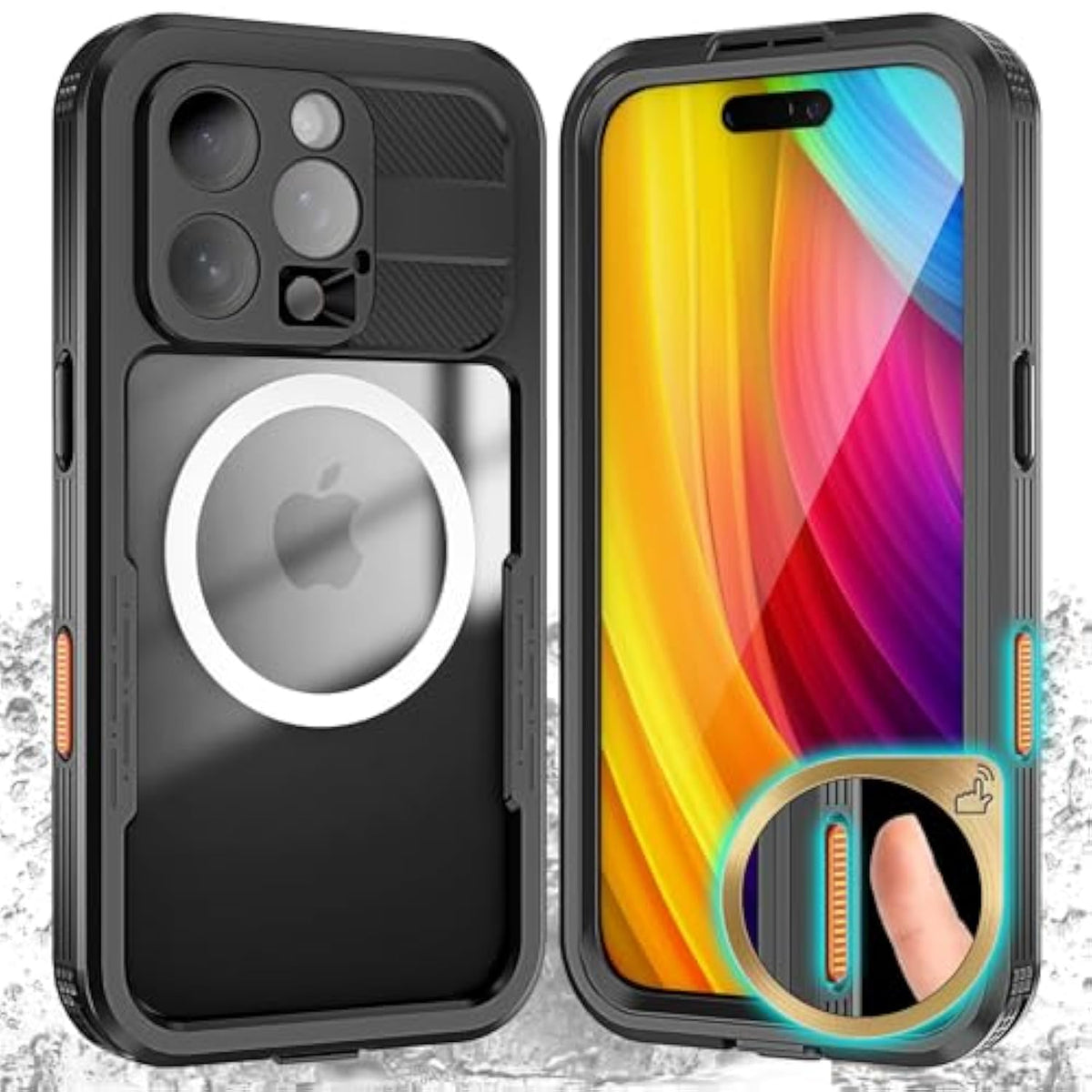 For Iphone 16 Pro Case Waterproof,With Magsafe Snowproof,Dustproof And Shockproof,Ip68 Certified Real 360 Full Body Protection Fully Sealed Underwater Cover For Iphone 16 Pro 6.3" Black