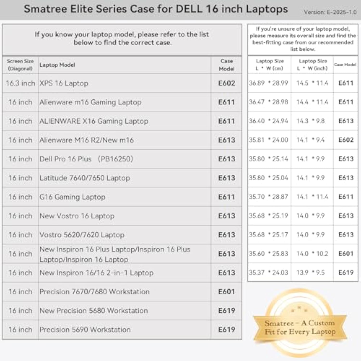 Smatree 16 inch Laptop Sleeve for Alienware 16 Area-51 Gaming Laptop, for Alienware m16 R1/x16 R1/x16 R2, for DELL G16 7630, Case with Accessory Pocket, YKK Zipper (E611)