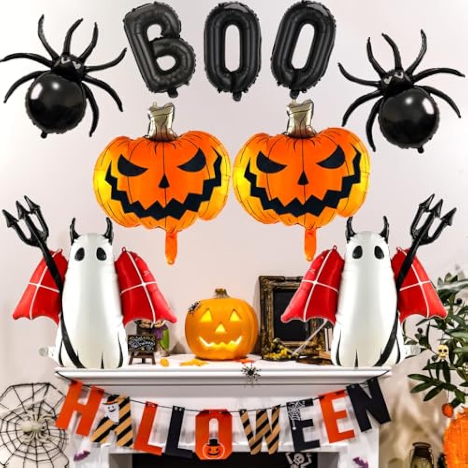 9Pc Halloween Foil Balloons – Ghost, Spider, Pumpkin & BOO Party Decorations