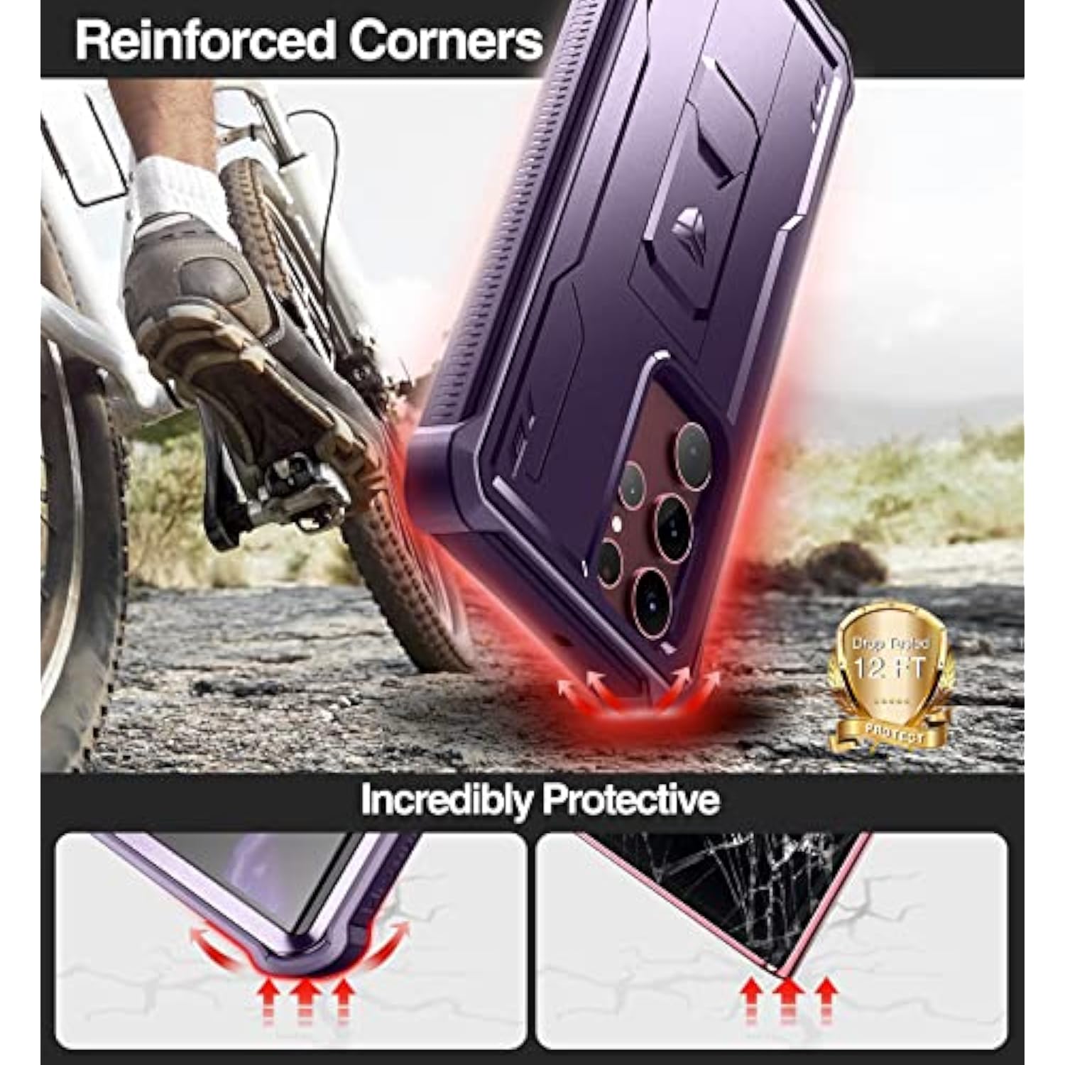 For Samsung Galaxy S22 Ultra Case, [Built In Screen Protector And Kickstand] Heavy Duty Military Grade Protection Shockproof Protective Cover For Samsung Galaxy S22 Ultra 5G,Phantom Pruple