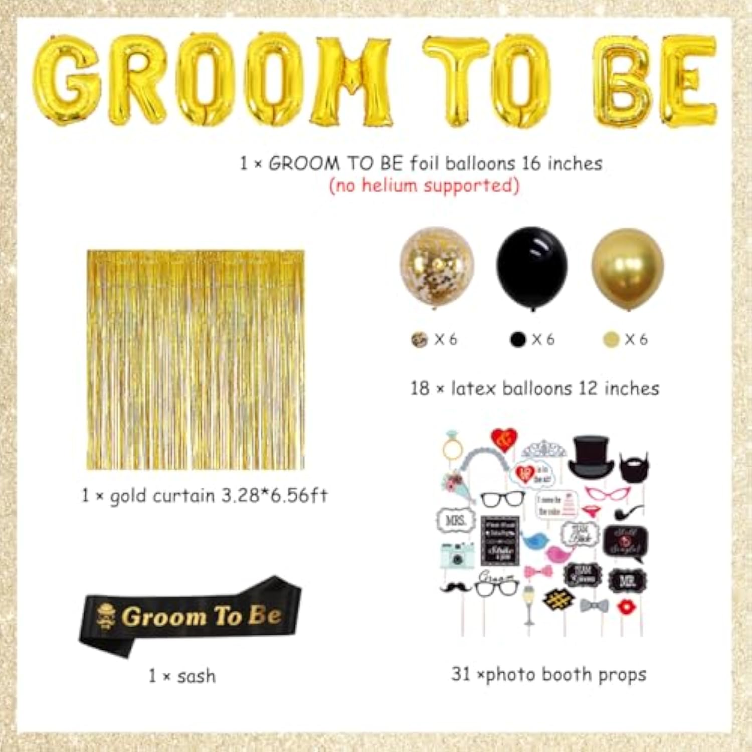 Bachelor Party Decorations For Men, Groom To Be Sash Balloons, Black A