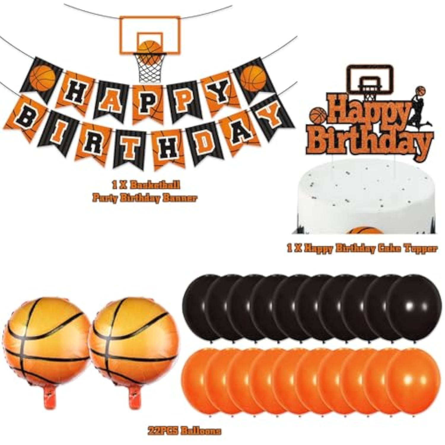 Basketball Birthday Party Decorations – Slam Dunk Banner, Cake Toppers & Photo Props for All Ages
