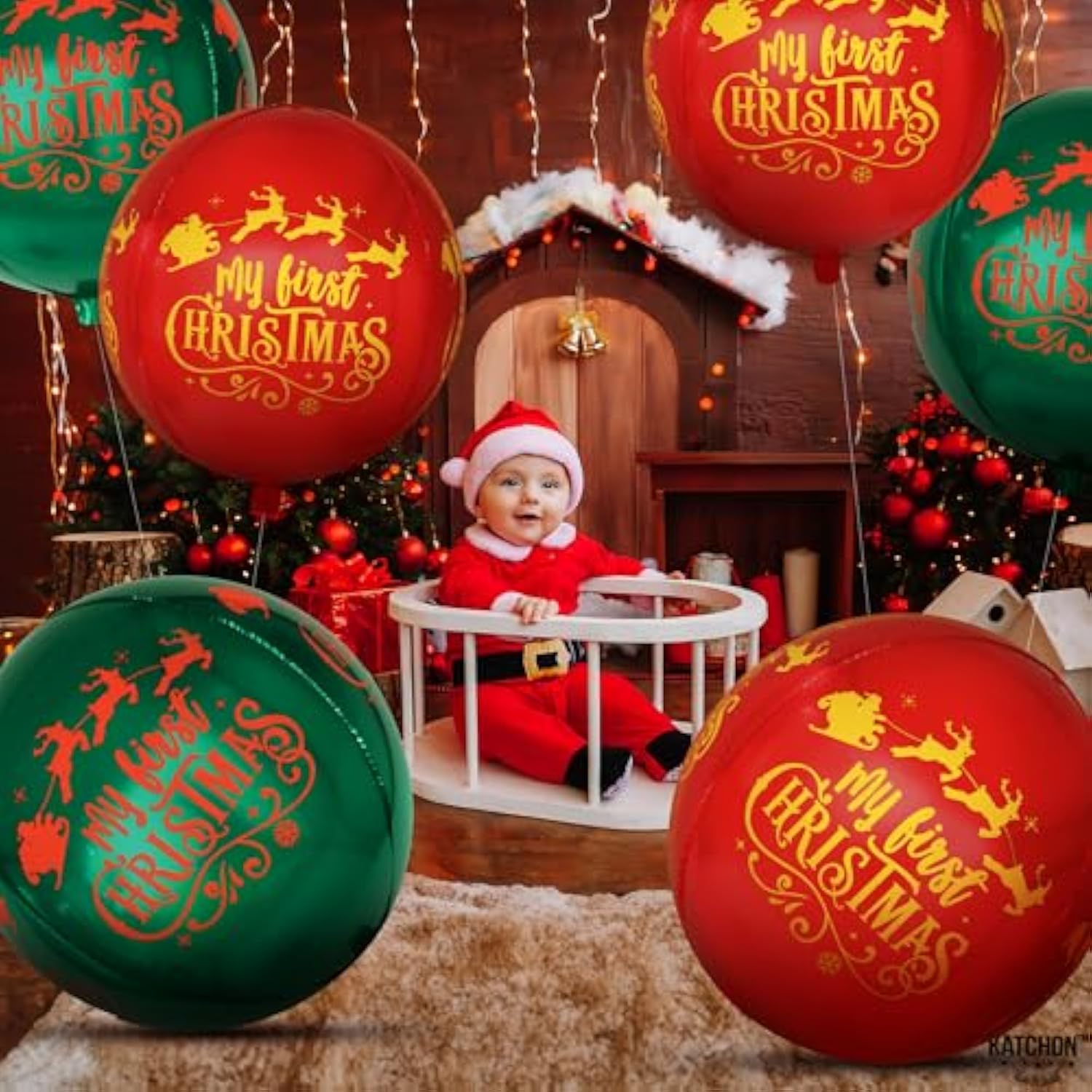 My First Christmas Balloons - 22 Inch, Pack Of 6 | Merry Christmas Foil Balloons For 1St Birthday Decorations