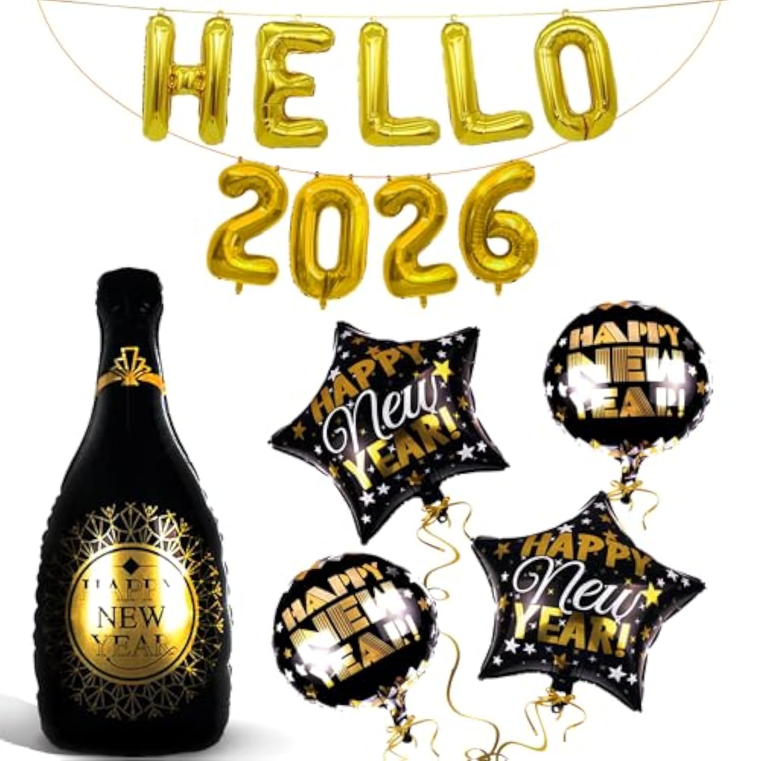 Hello 2026 Gold Balloon Set 40in Happy New Year Party Decorations