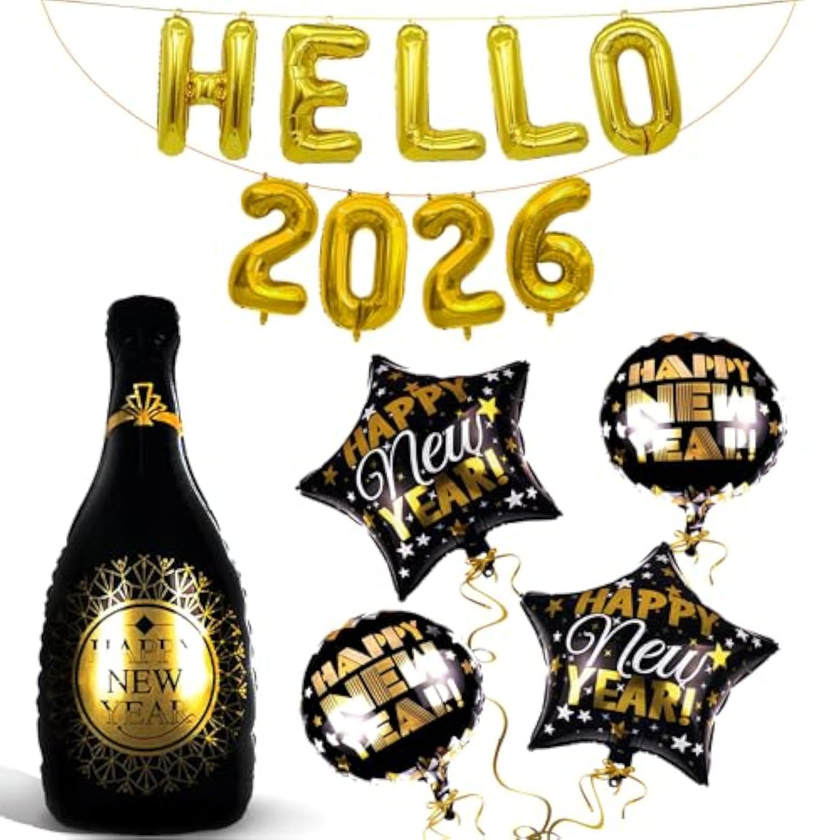 Hello 2026 Gold Balloon Set 40in Happy New Year Party Decorations