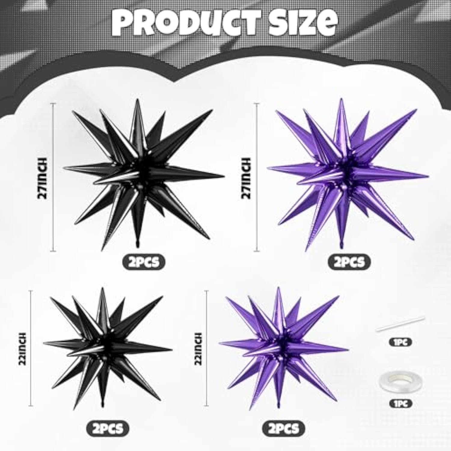 Purple Black Star Balloons, 22/27 Inch Black And Purple Star Shaped Balloons, Aluminum Foil Balloon, Cone Spike Balloon For Halloween Theme Birthday Graduation Baby Shower Wedding Decorations