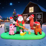 7Ft Christmas Inflatable Blow Up Decorations, Santa Claus Farm Scene With Highland Cow, Clydesdale Horse, Donkey, Rooste