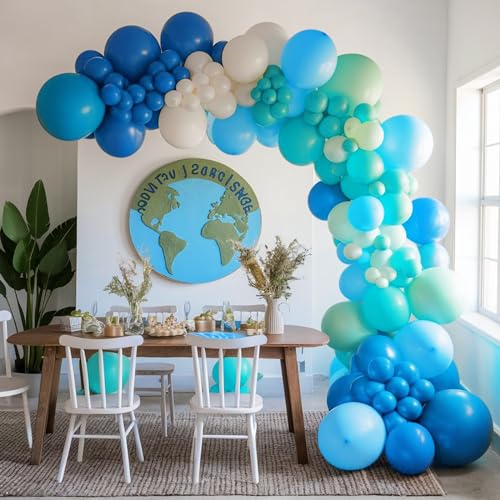 Earth Balloons, 12 Inch Blue and Green World Map Printed Latex Balloons