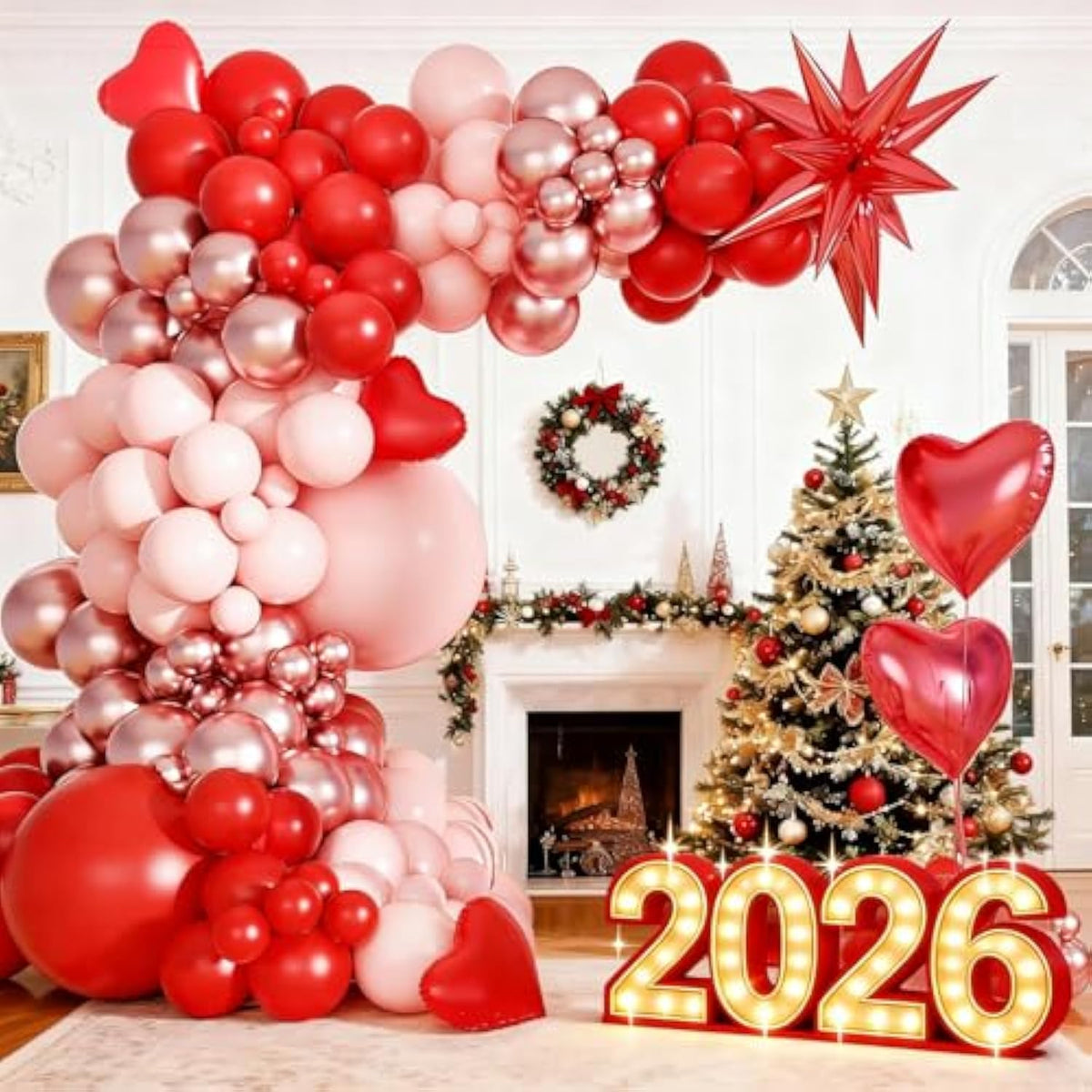 Pink Red Rose Gold Balloon Arch Kit Garland for Christmas New Year Birthday Party