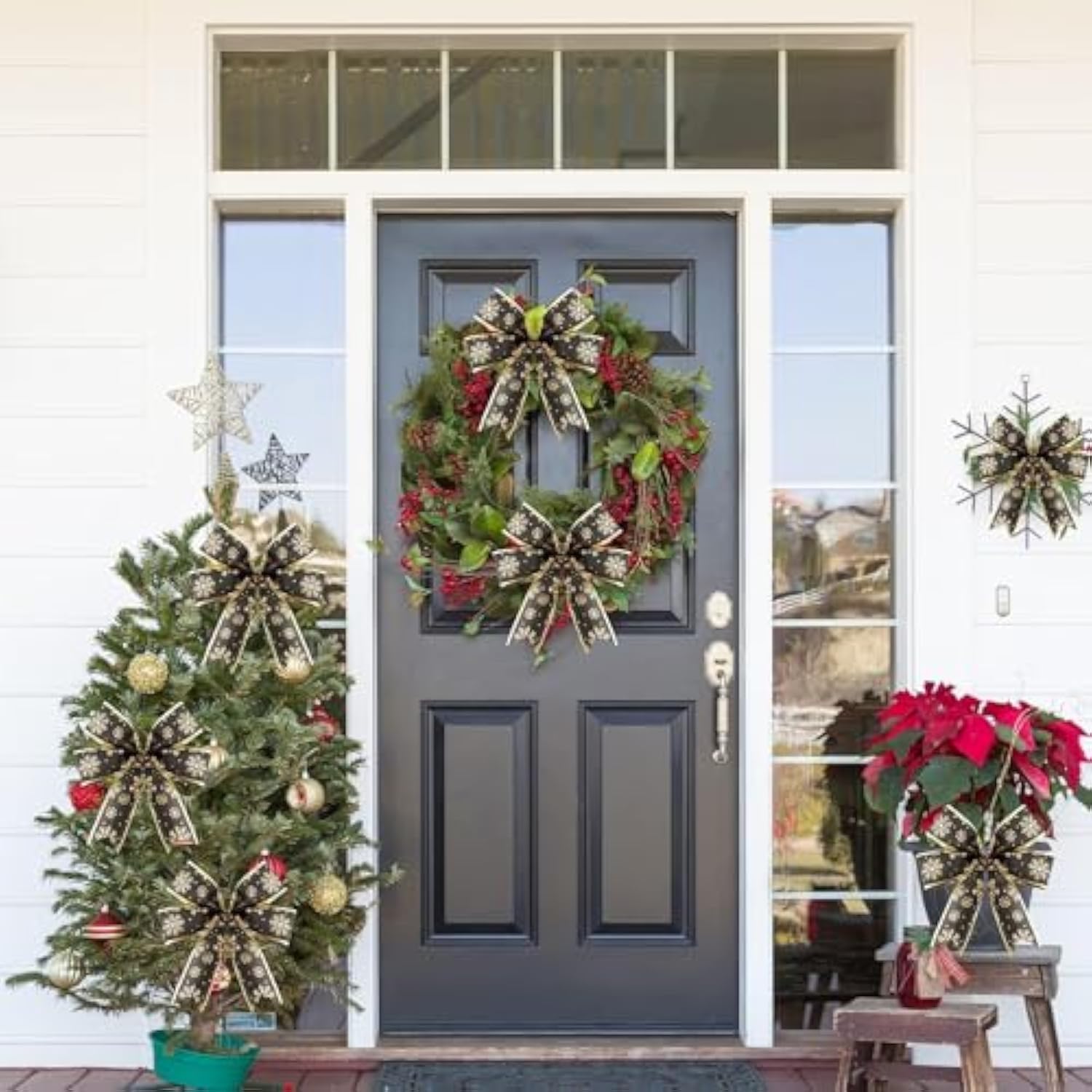 2 Rolls 40 Yards Christmas Snowflake Ribbon 2.5 Inch Christmas Black A