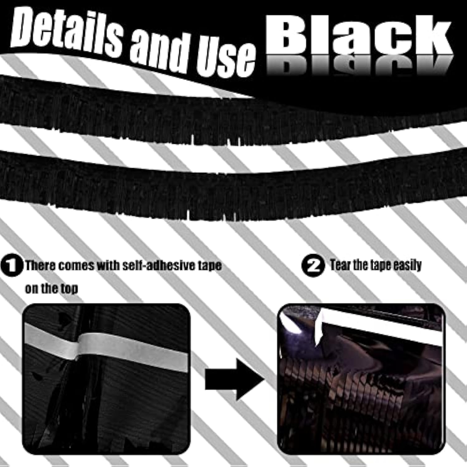 6 Pack 10 Feet Foil Fringe Garland Metallic Tinsel Streamers Banner Wall Hanging Curtain Backdrop Banner For Parade Floats, Thanksgiving, Christmas, Birthday, Halloween Party Decorations(Black)