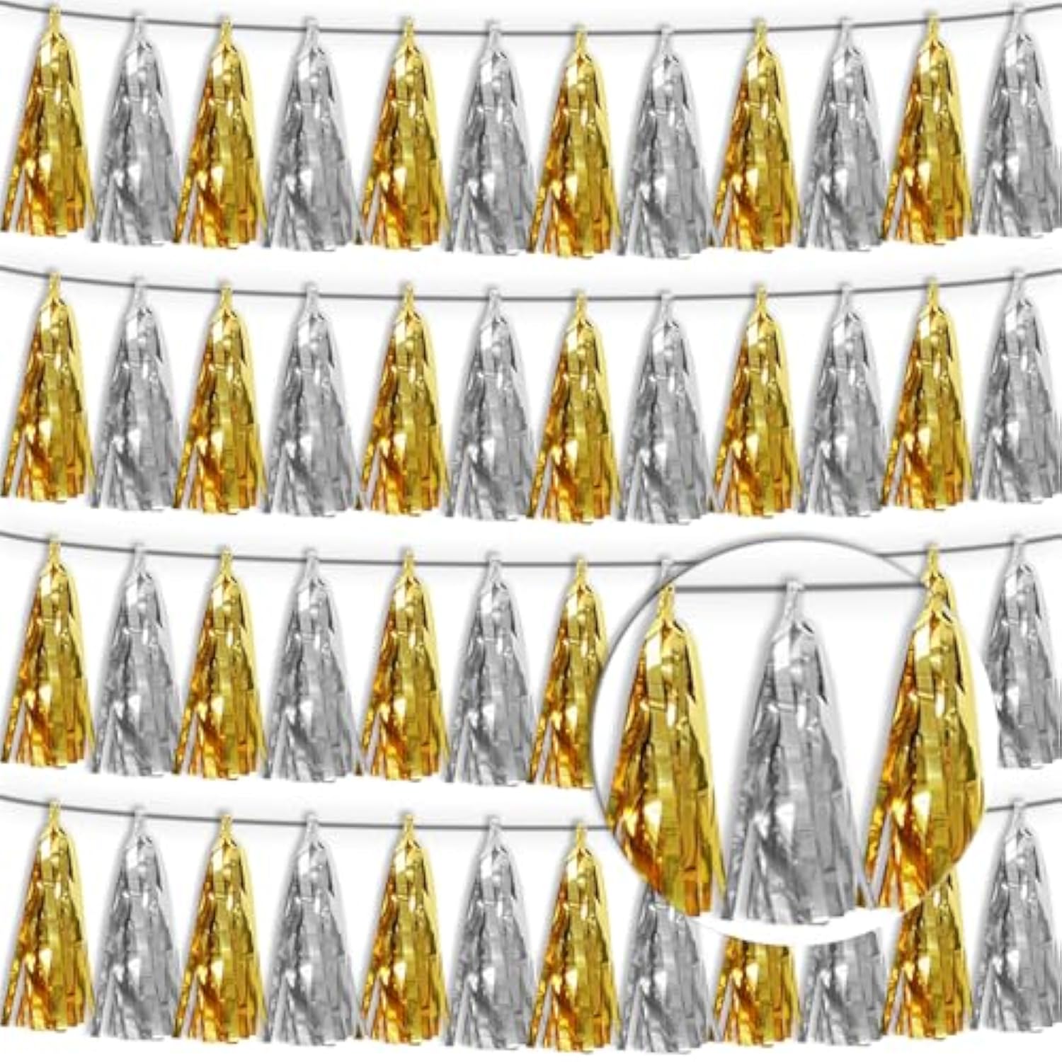 4P Gold Silver Tassel Banner Garland Metallic Foil Fringe Banner Tinsel Tassels Streamer Banner Backdrop For Parade Floats, Graduation Decorations, Father' Day, Halloween, Christmas Decorations
