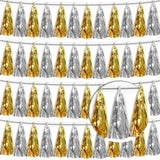 4P Gold Silver Tassel Banner Garland Metallic Foil Fringe Banner Tinsel Tassels Streamer Banner Backdrop For Parade Floats, Graduation Decorations, Father' Day, Halloween, Christmas Decorations